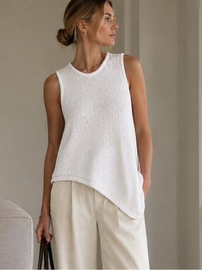 Helmut Lang Archived Cotton Knit Sweater Vest US L White  Asymmetrical